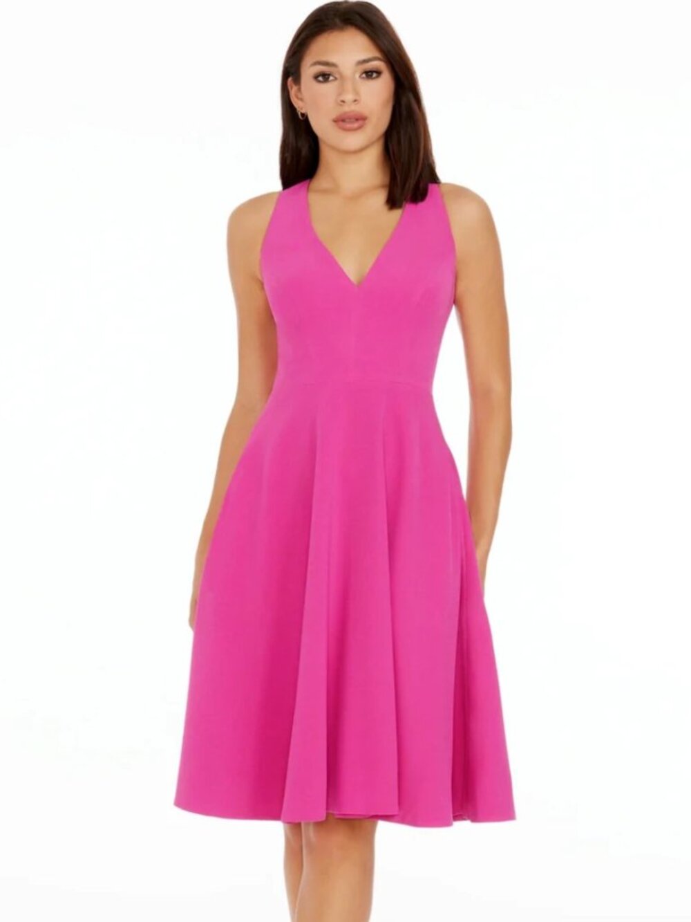 NWT Dress the Population Catalina Fit & Flare Cocktail Dress Bright Fuchsia XS
